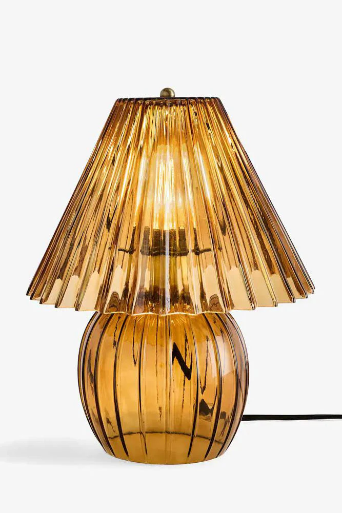Ribbed Amber Glass Table Lamp - Image 4