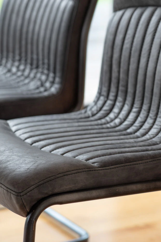 Ribbed Antique-Style Black Leather Chair - Image 2