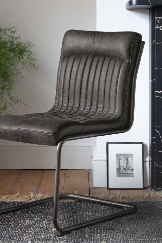 Ribbed Antique-Style Black Leather Chair - Image 3