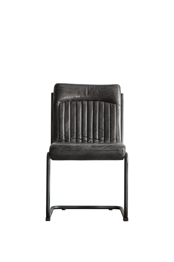 Ribbed Antique-Style Black Leather Chair - Image 4