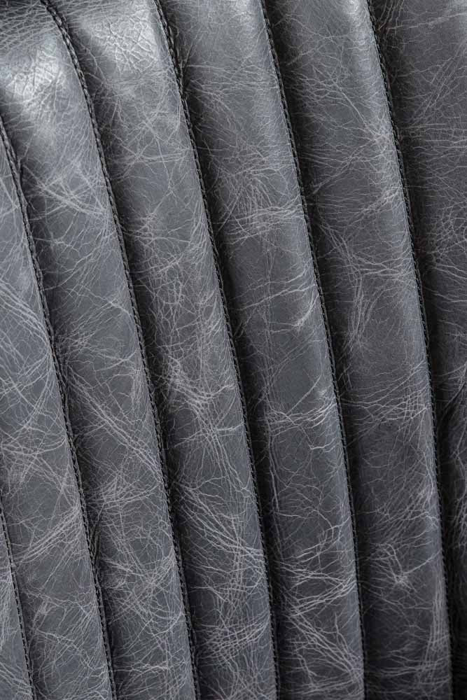 Ribbed Antique-Style Black Leather Swivel Chair - Image 4
