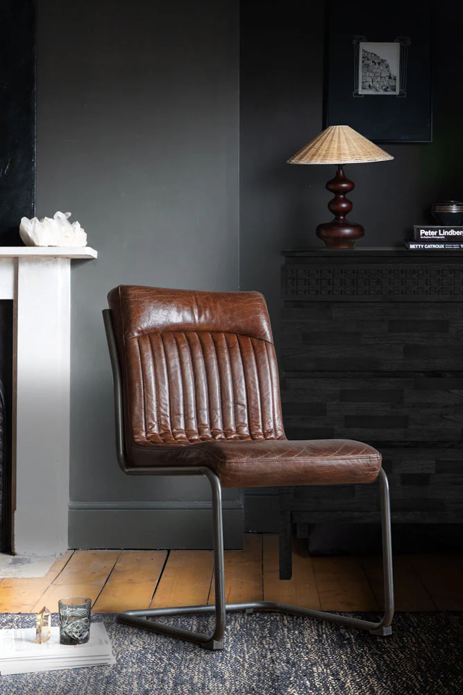 Ribbed Antique-Style Brown Leather Chair - Image 3
