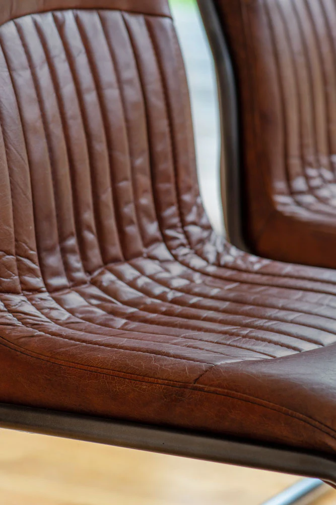 Ribbed Antique-Style Brown Leather Chair - Image 4