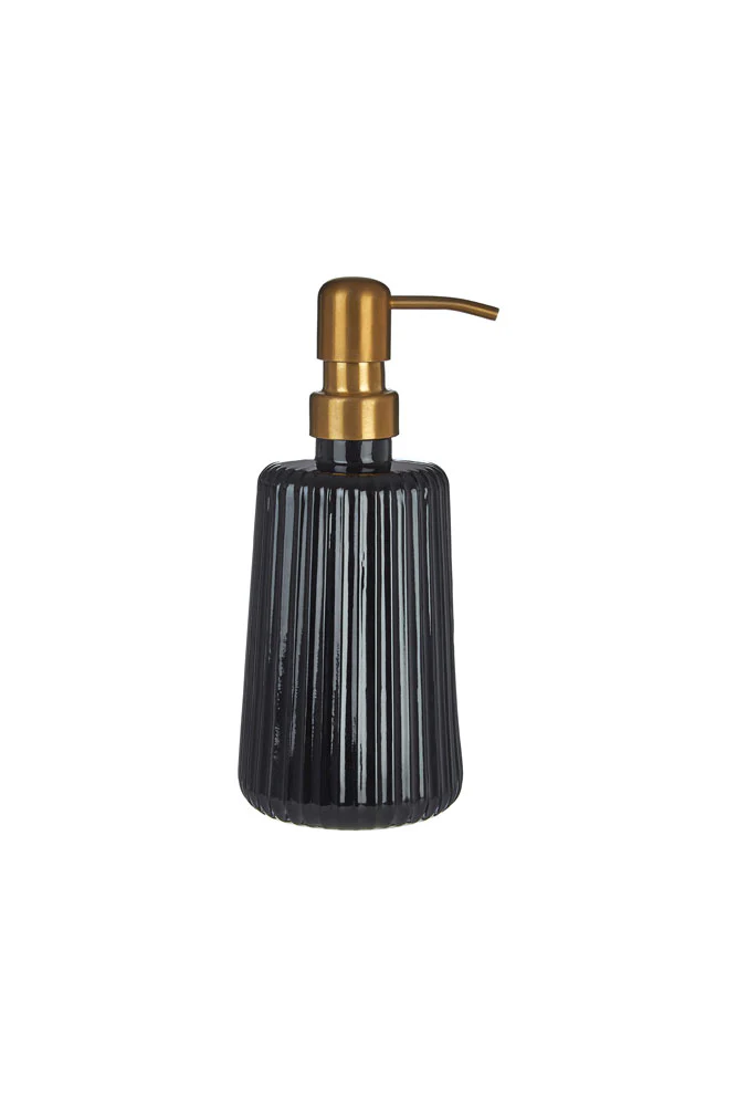 Ribbed Black Glass & Gold Effect Soap Dispenser - 350ml - Image 5