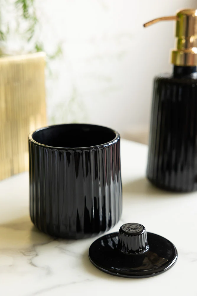 Ribbed Black Glass Storage Canister - Image 2
