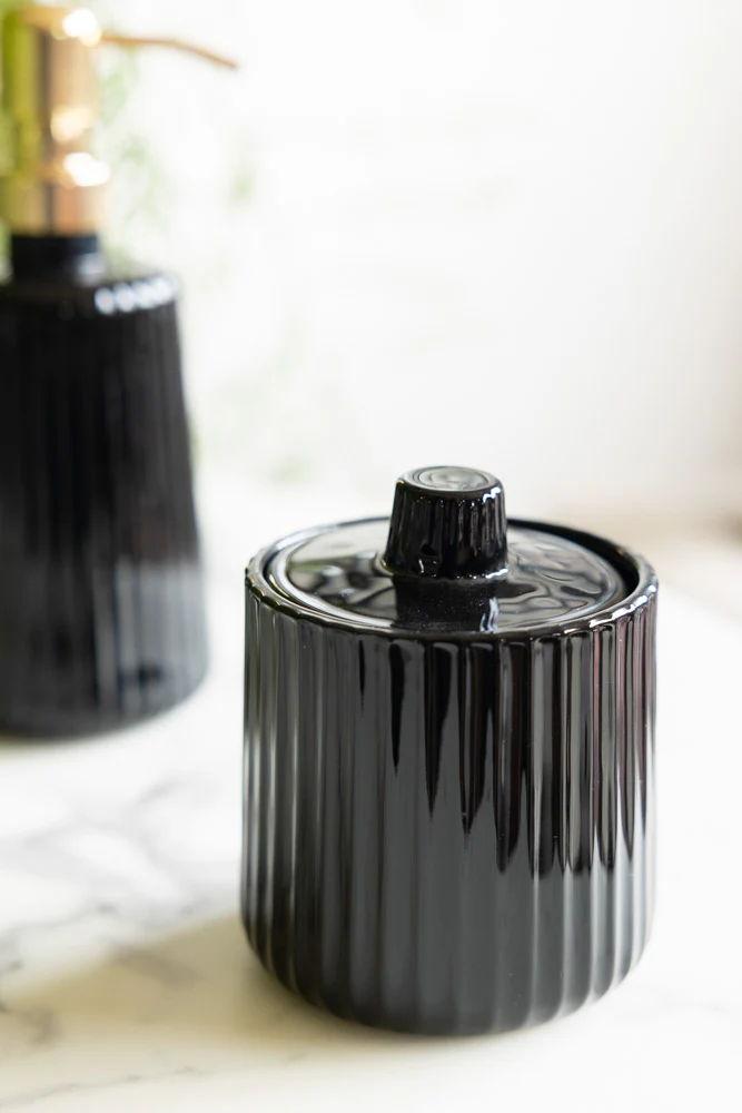 Ribbed Black Glass Storage Canister - Image 3