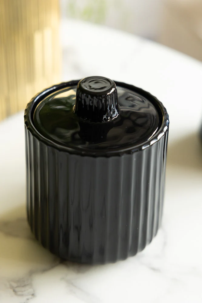 Ribbed Black Glass Storage Canister - Image 4