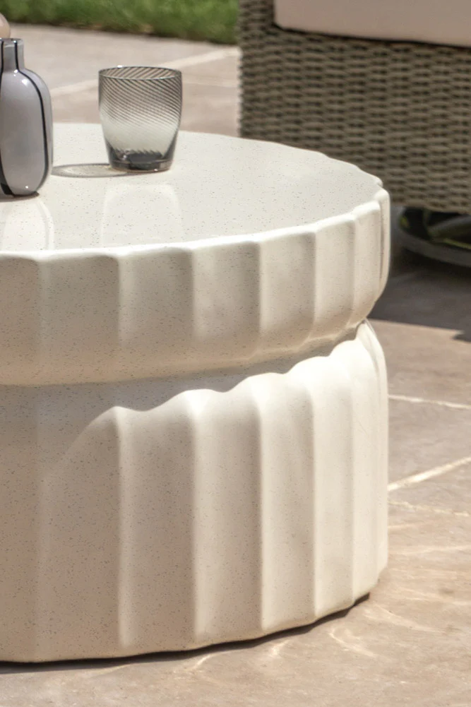 Ribbed Edge Round Coffee Table In Ivory - Image 2