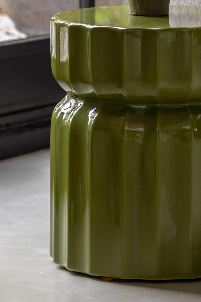 Ribbed Edge Round Side Table in Green Glaze - Image 3