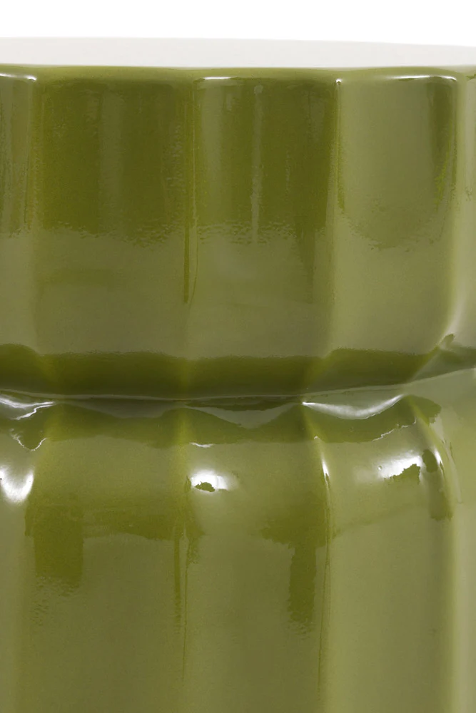 Ribbed Edge Round Side Table in Green Glaze - Image 9