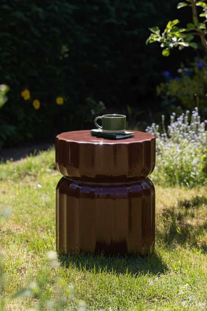 Ribbed Edge Round Side Table in Rust Glaze