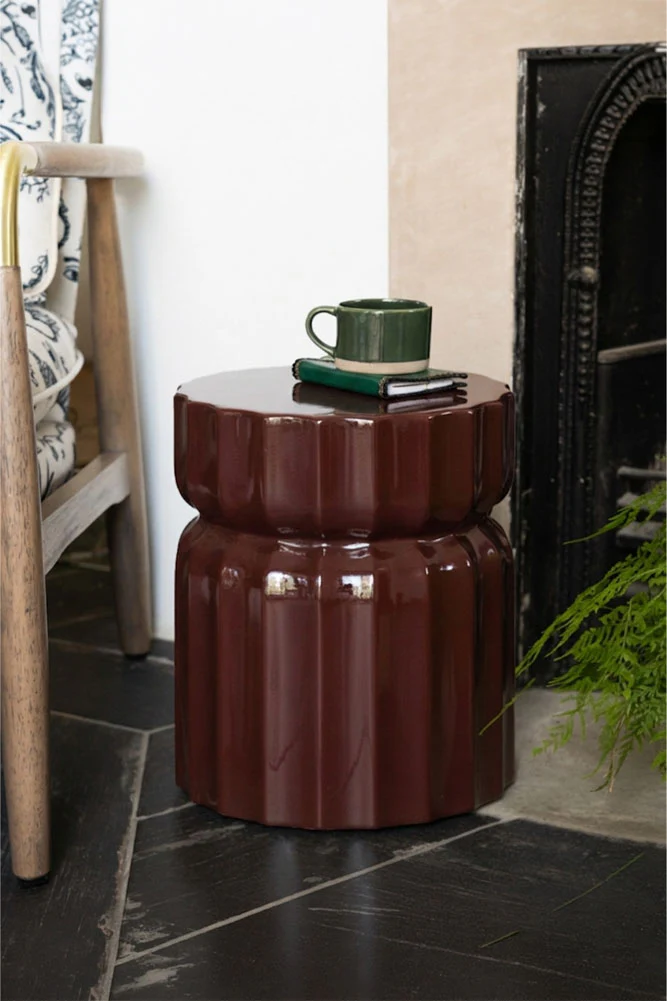 Ribbed Edge Round Side Table in Rust Glaze - Image 2