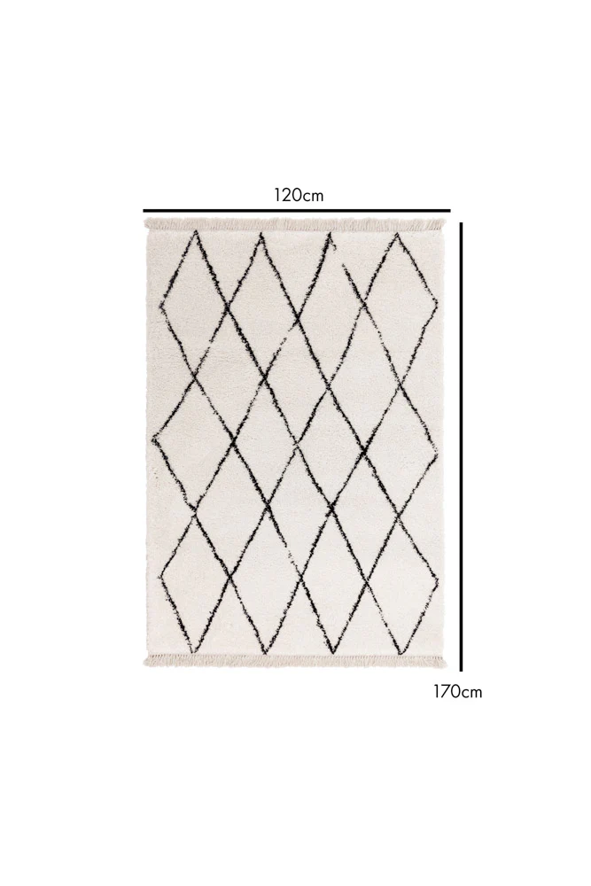 Rocco Cream & Black Diamond Rug - 3 Sizes Available - Image 6