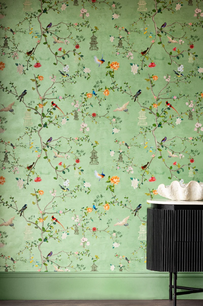 Rockett St George Modern Chinoiserie Green Tea Wallpaper