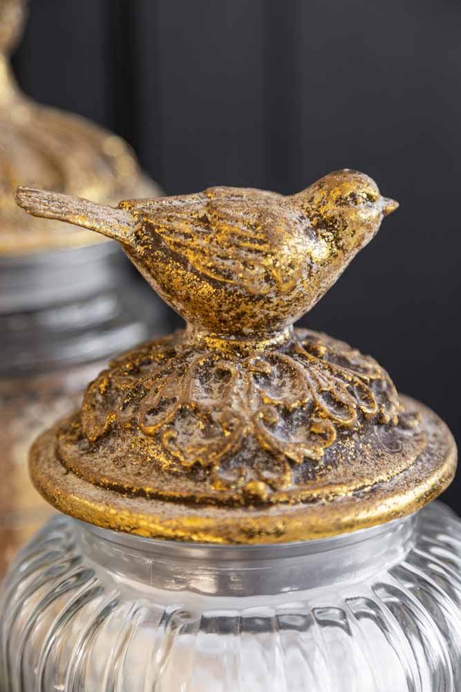 Round Antique Bird Decorative Glass Jar - Image 2