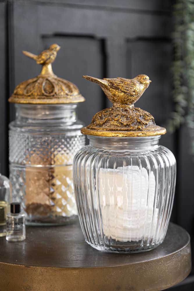 Round Antique Bird Decorative Glass Jar - Image 4