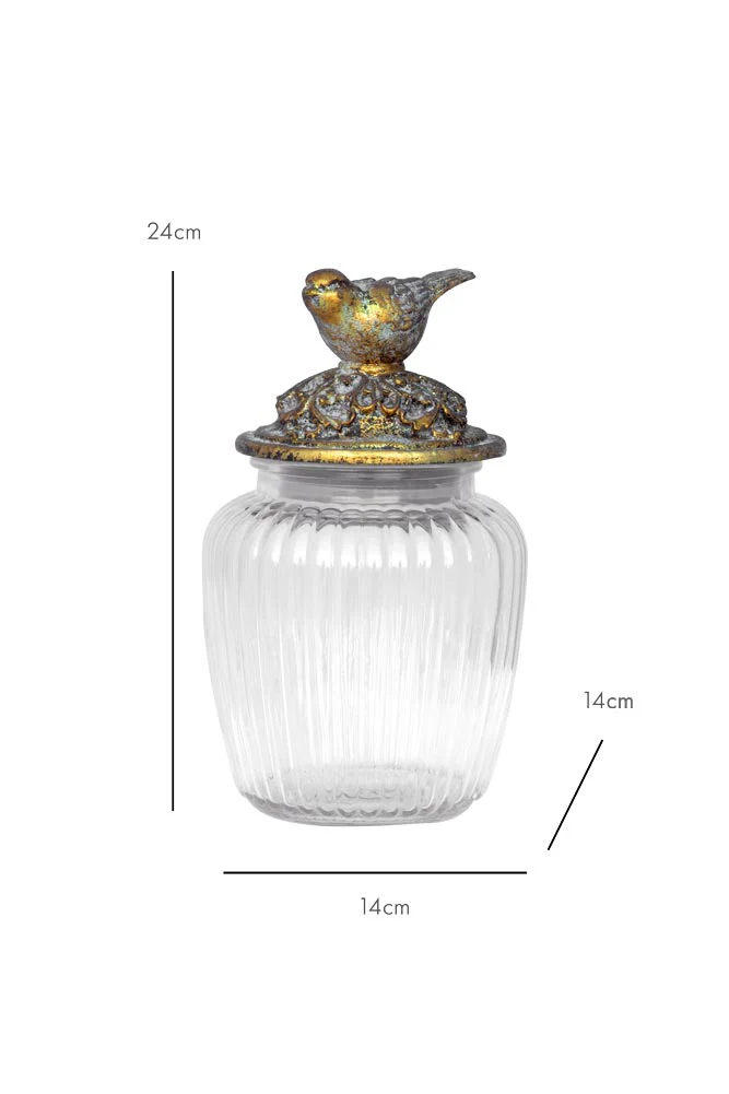 Round Antique Bird Decorative Glass Jar - Image 7