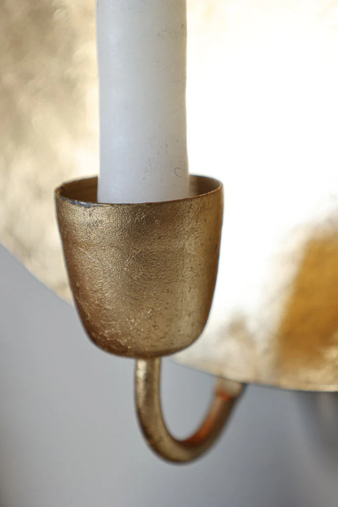 Round Gold Leaf Candlestick Holder Wall Sconce - Image 3