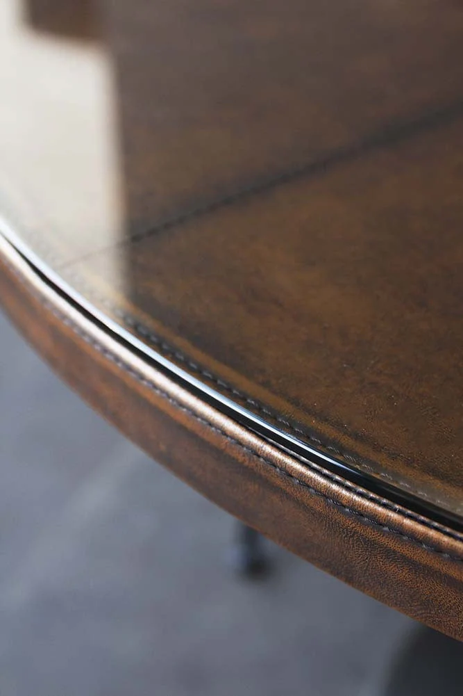 Round Leather Dining Table With Glass Top - Image 2