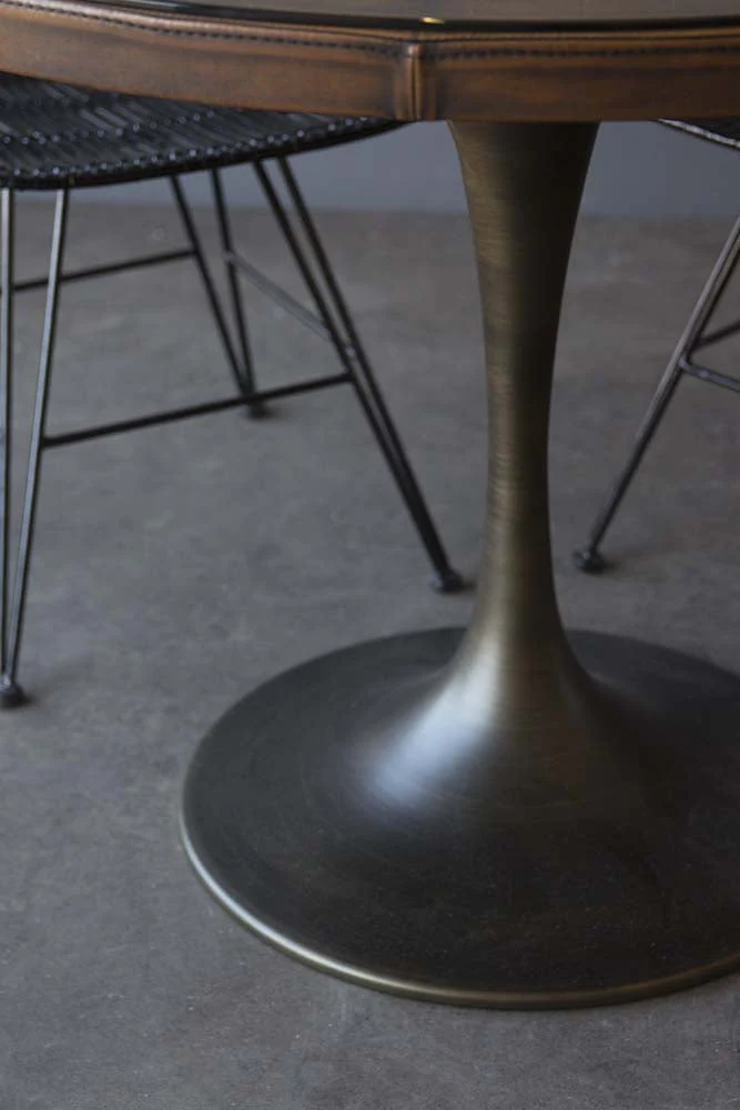 Round Leather Dining Table With Glass Top - Image 4