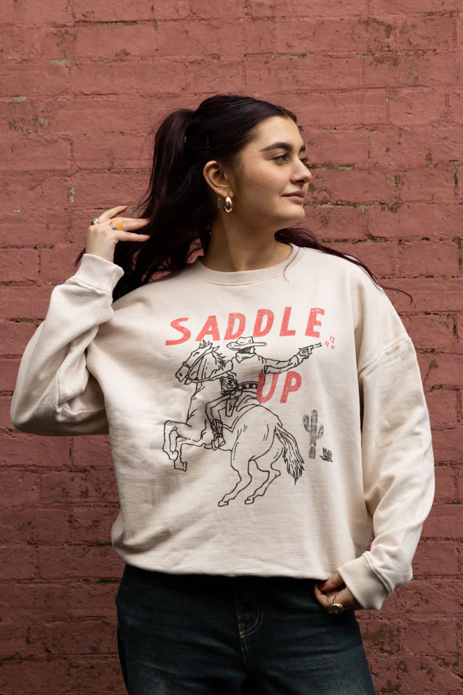 Saddle Up Cowboy Sweatshirt in Oat - Available in 6 Sizes