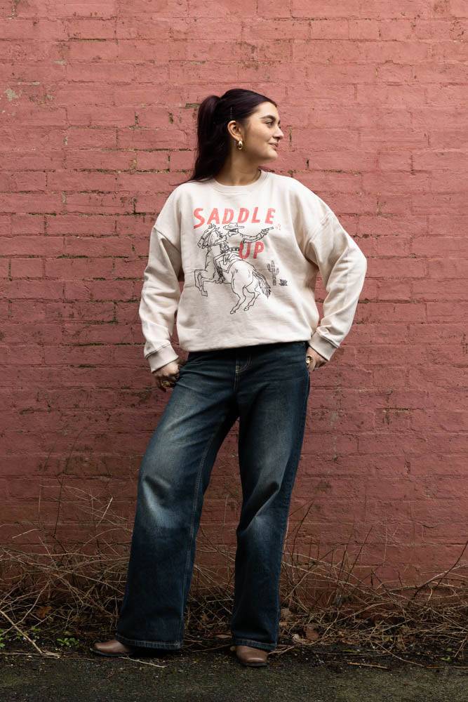 Saddle Up Cowboy Sweatshirt in Oat - Available in 6 Sizes - Image 2