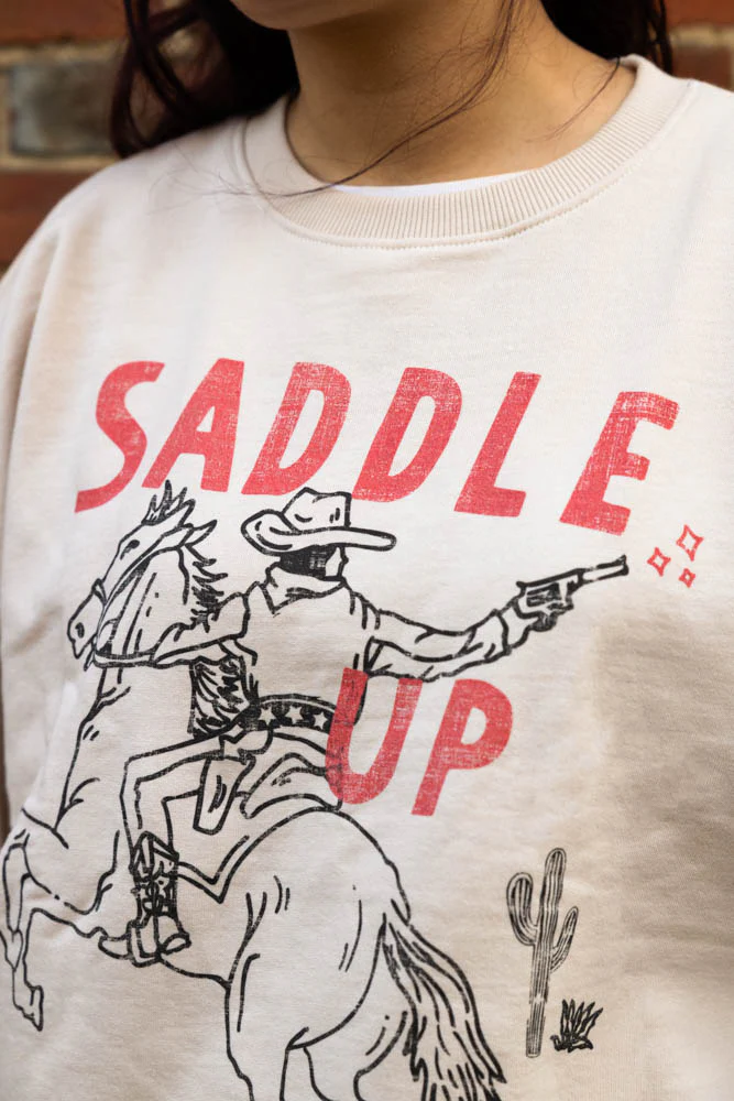 Saddle Up Cowboy Sweatshirt in Oat - Available in 6 Sizes - Image 3