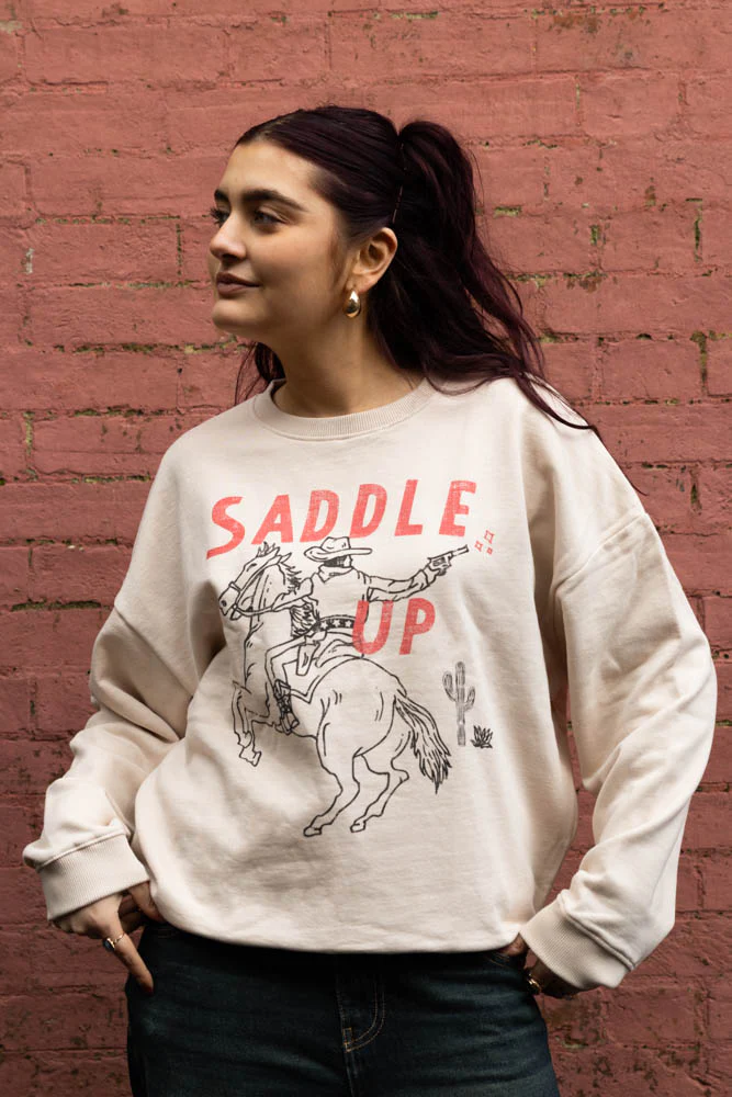 Saddle Up Cowboy Sweatshirt in Oat - Available in 6 Sizes - Image 4