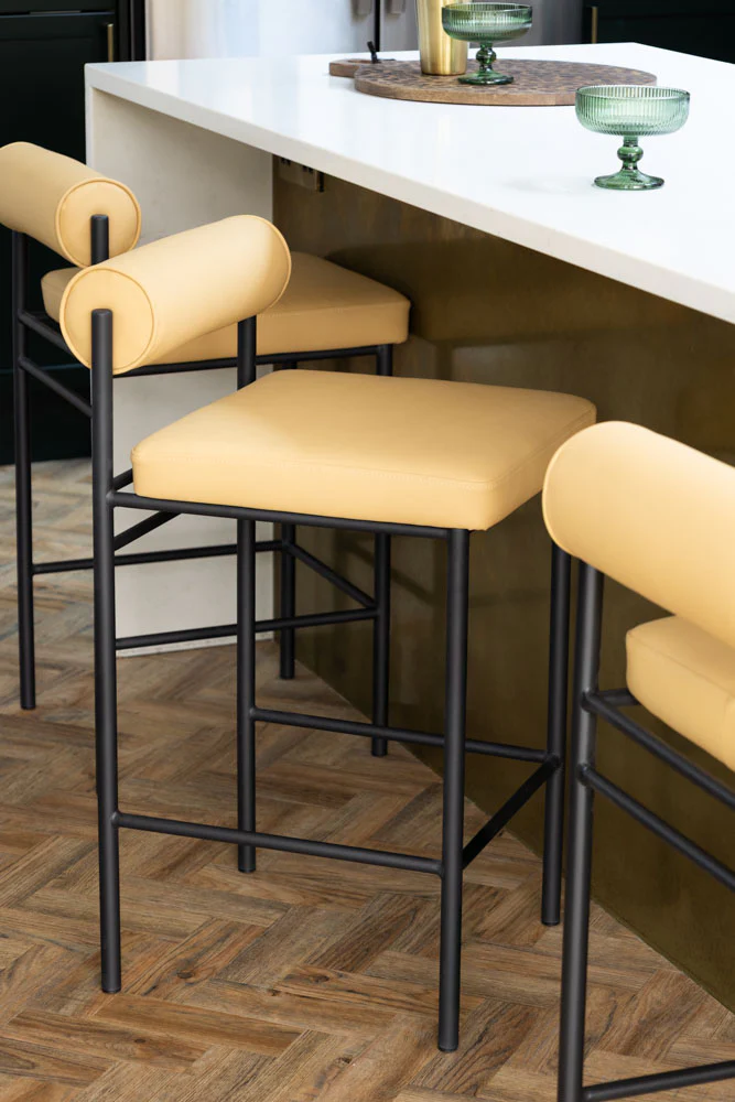 Sand Faux Leather Roll Back Bar Stool - Image 3