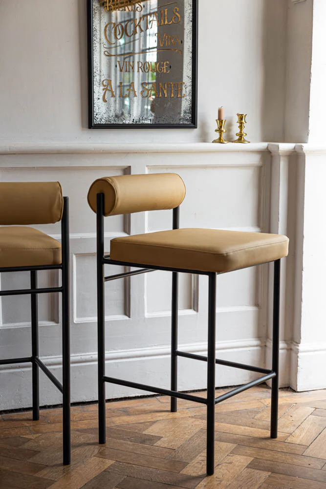 Sand Faux Leather Roll Back Bar Stool - Image 4