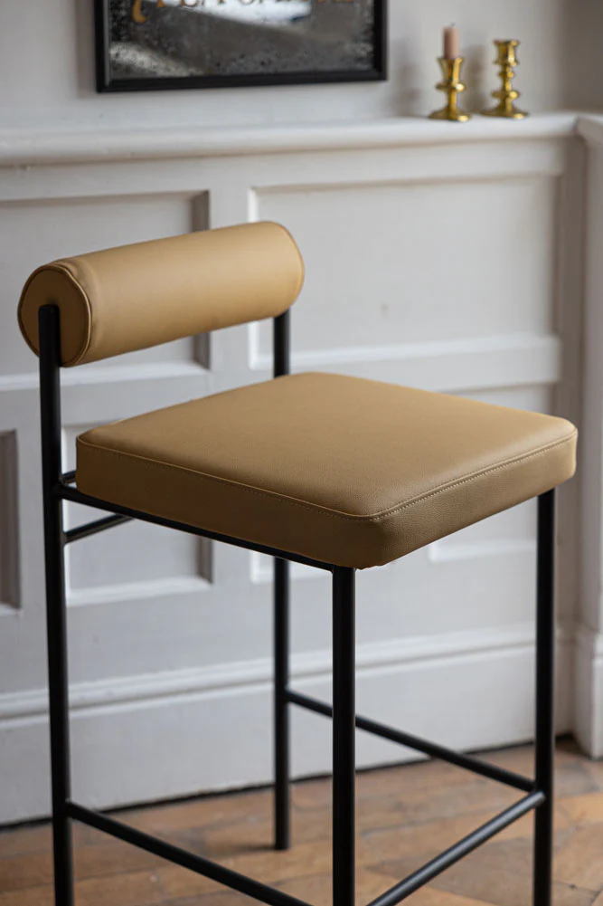 Sand Faux Leather Roll Back Bar Stool - Image 5