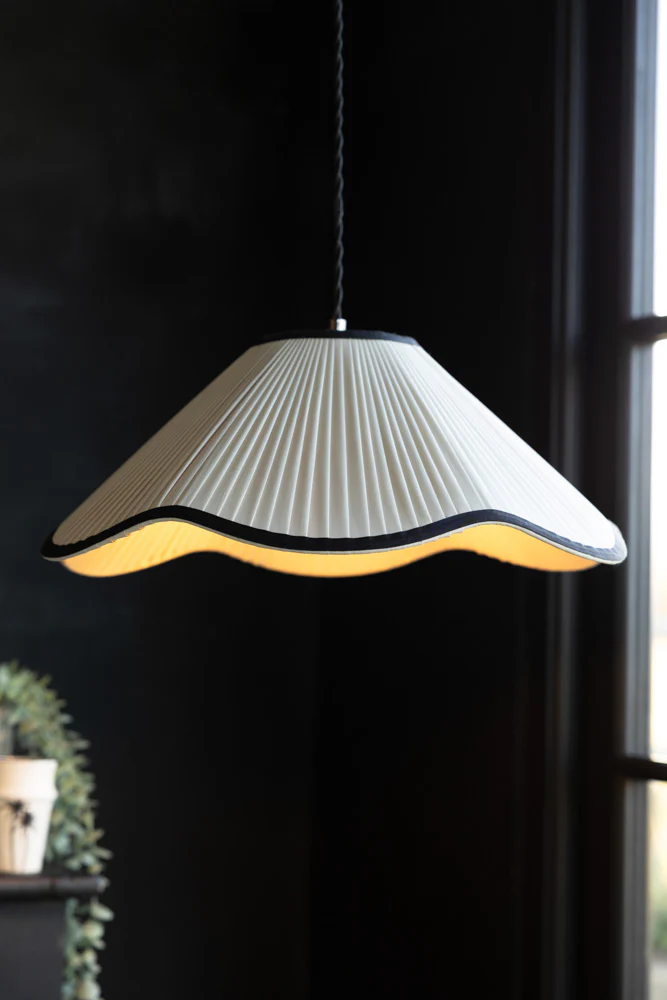 Scalloped Pleated Easyfit Ceiling Light Shade - Black & Natural