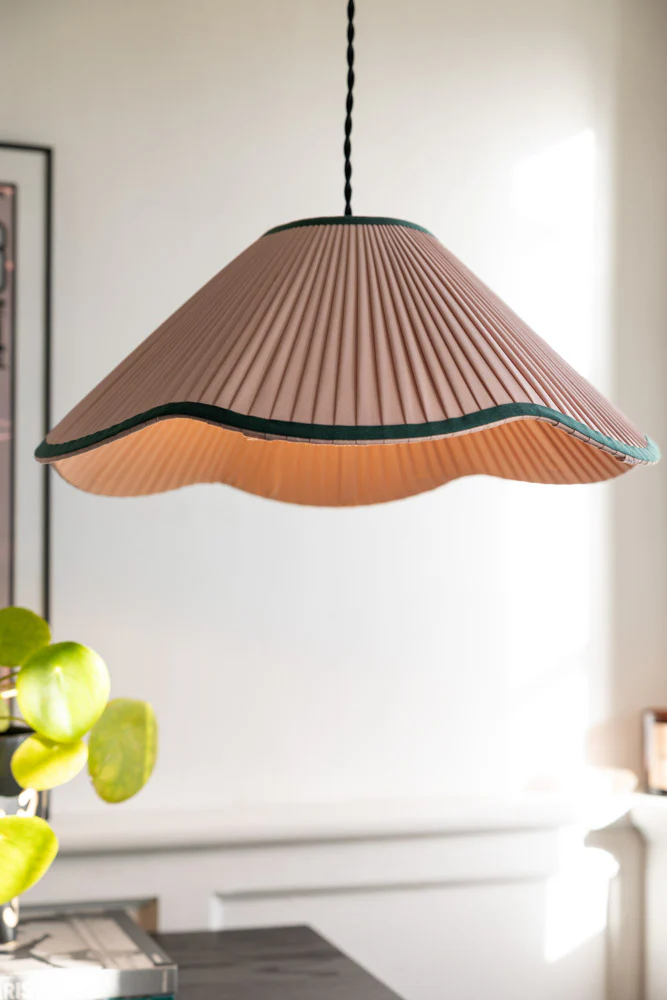 Scalloped Pleated Easyfit Ceiling Light Shade - Pink & Green - Image 3