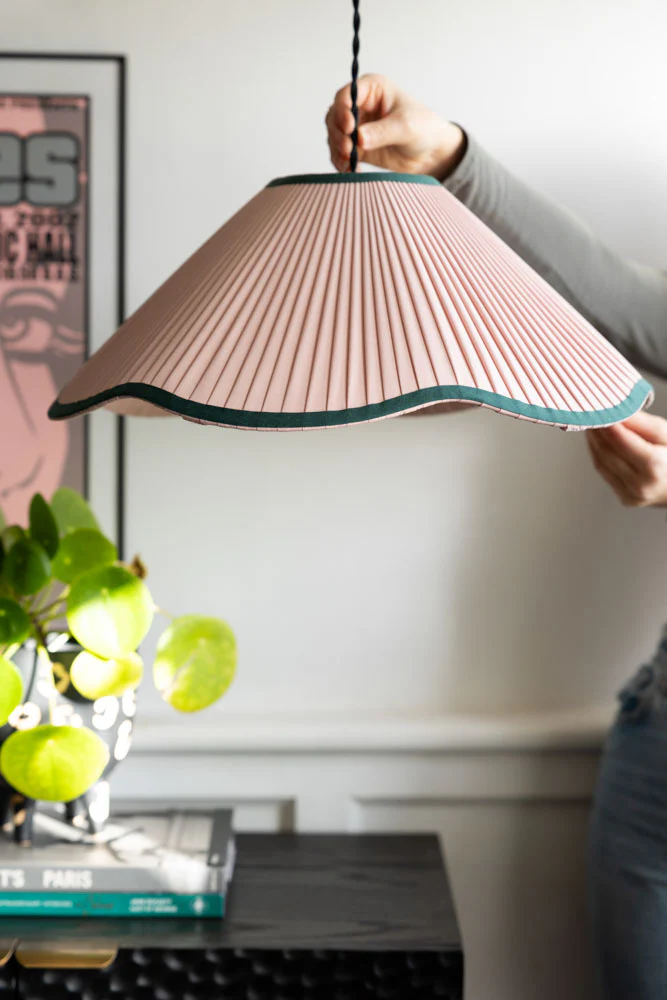 Scalloped Pleated Easyfit Ceiling Light Shade - Pink & Green - Image 5
