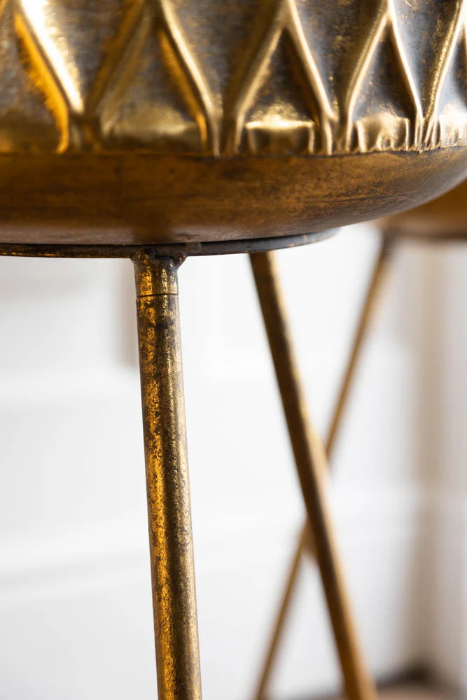 Set Of 2 Antique Brass Planters On Stand - Image 6