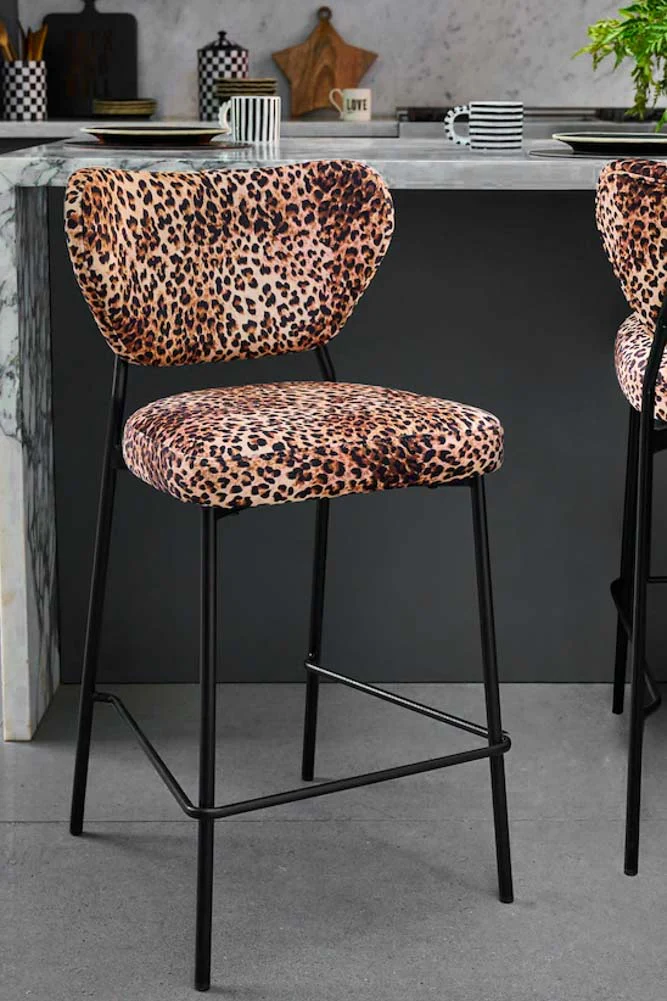 Set Of 2 Bar Stools in Leopard Print Velvet - Image 2