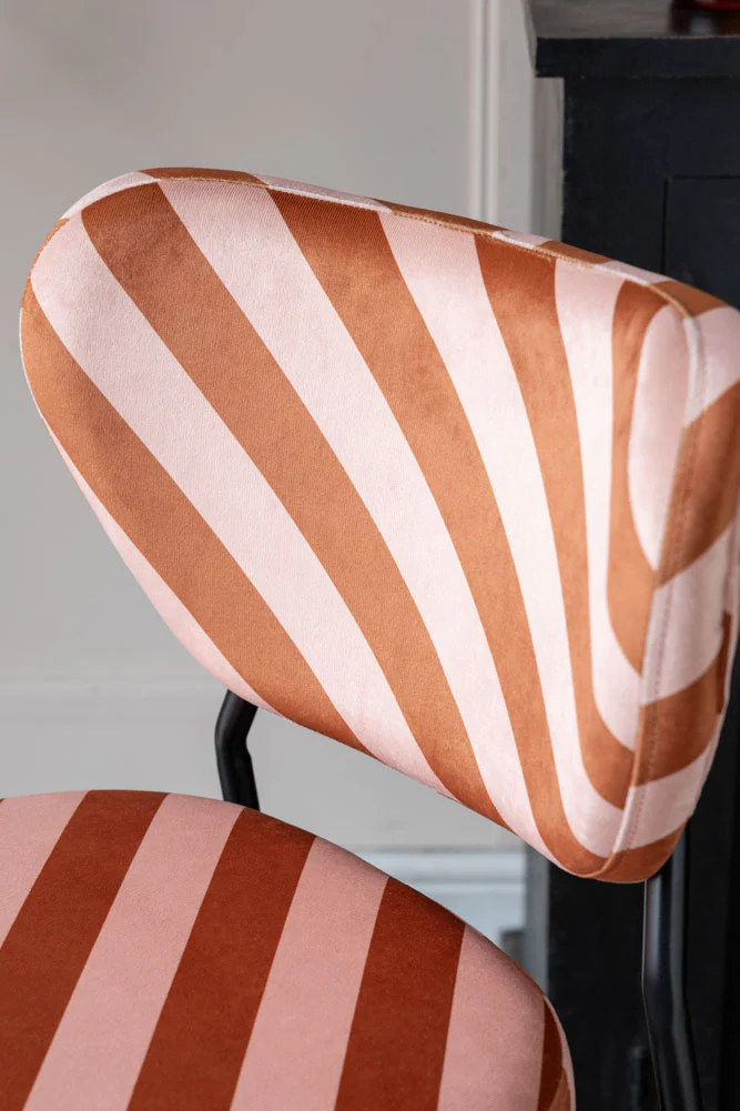 Set Of 2 Bar Stools in Pink & Amber Stripe Velvet - Image 3