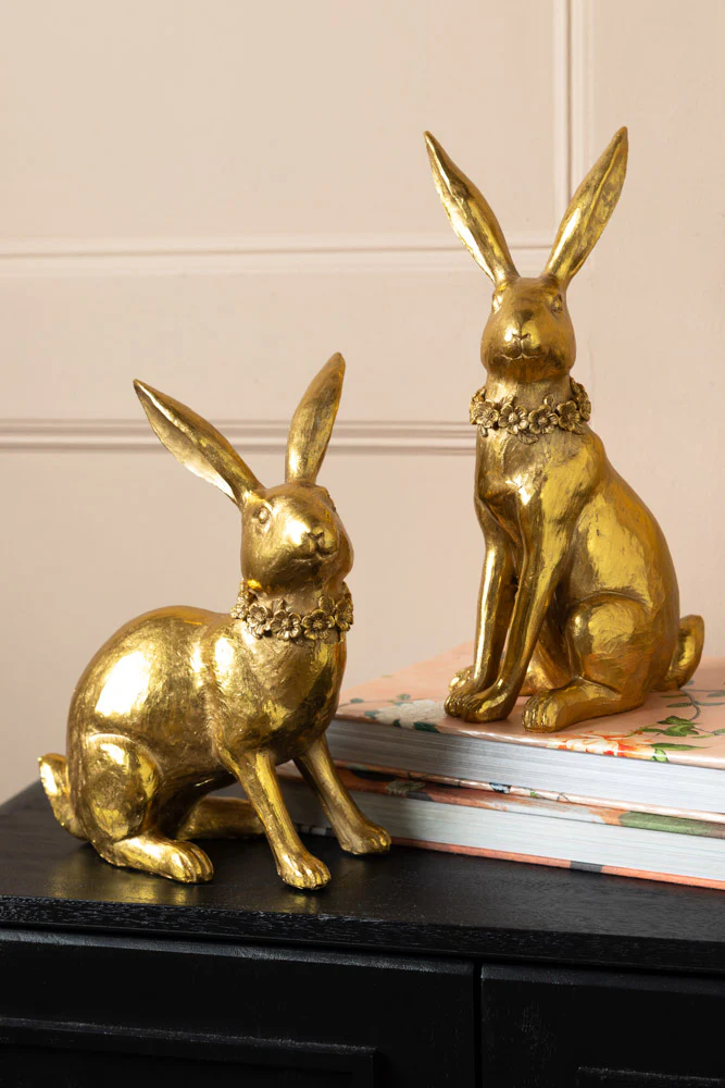 Set Of 2 Beautiful Gold Rabbit Ornaments