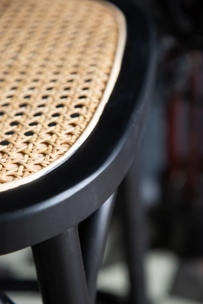 Set of 2 Chez Pitou Wood & Woven Cane Bar Stools in Black - Image 5
