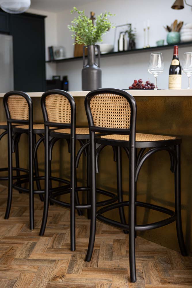 Set of 2 Chez Pitou Wood & Woven Cane Bar Stools in Black - Image 8
