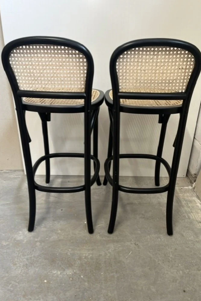 Set of 2 Chez Pitou Wood & Woven Cane Bar Stools in Black - SECONDS - Image 10