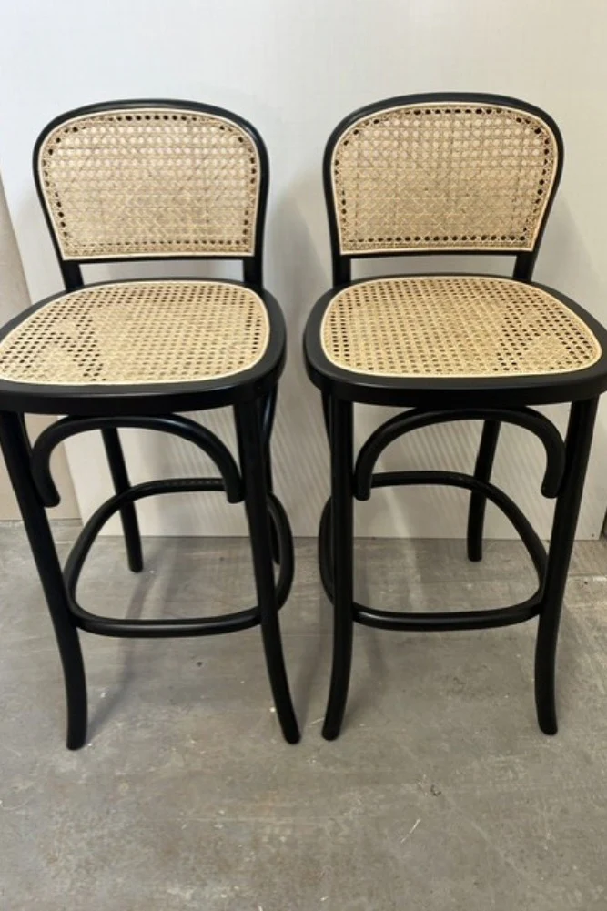 Set of 2 Chez Pitou Wood & Woven Cane Bar Stools in Black - SECONDS - Image 2