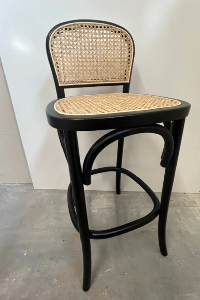 Set of 2 Chez Pitou Wood & Woven Cane Bar Stools in Black - SECONDS - Image 3