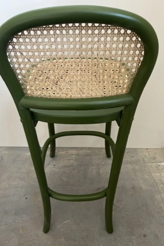 Set of 2 Chez Pitou Wood & Woven Cane Bar Stools in Green -SAMPLE - Image 12