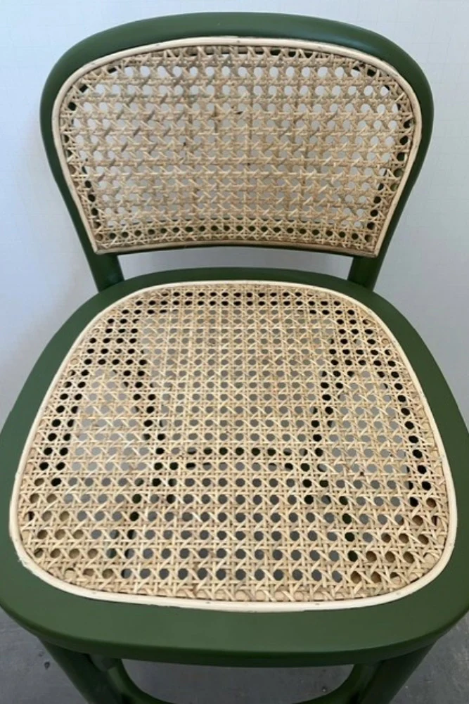 Set of 2 Chez Pitou Wood & Woven Cane Bar Stools in Green -SAMPLE - Image 4