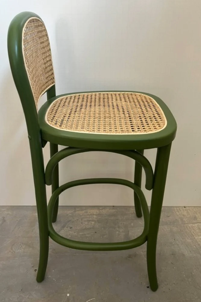 Set of 2 Chez Pitou Wood & Woven Cane Bar Stools in Green -SAMPLE - Image 5