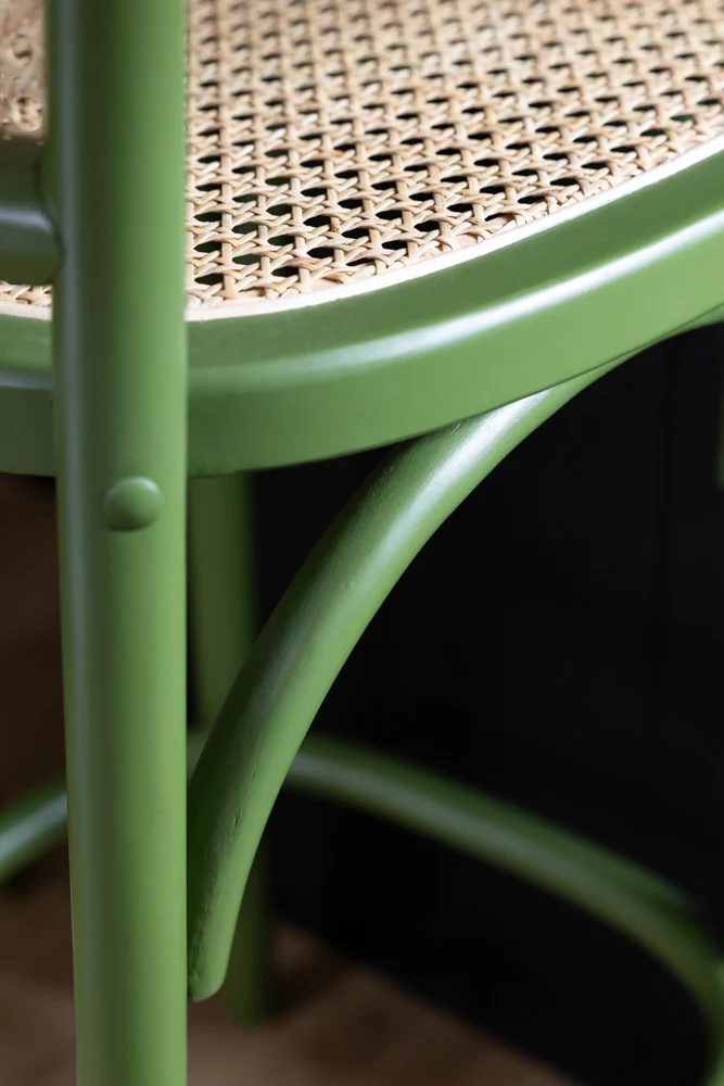 Set of 2 Chez Pitou Wood & Woven Cane Bar Stools in Green -SAMPLE - Image 7