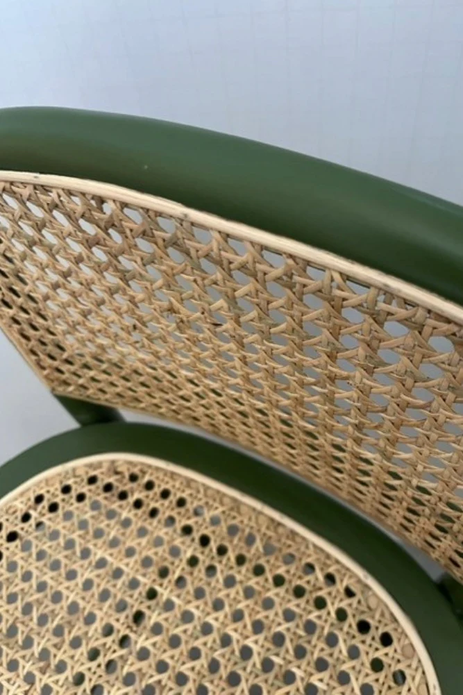 Set of 2 Chez Pitou Wood & Woven Cane Bar Stools in Green -SAMPLE - Image 8