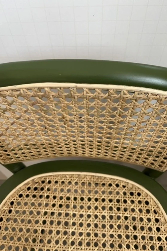 Set of 2 Chez Pitou Wood & Woven Cane Bar Stools in Green -SAMPLE - Image 9