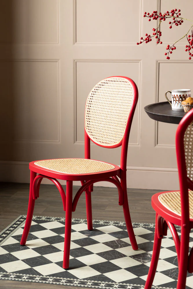 Set of 2 Chez Pitou Wood & Woven Cane Dining Chairs in Red